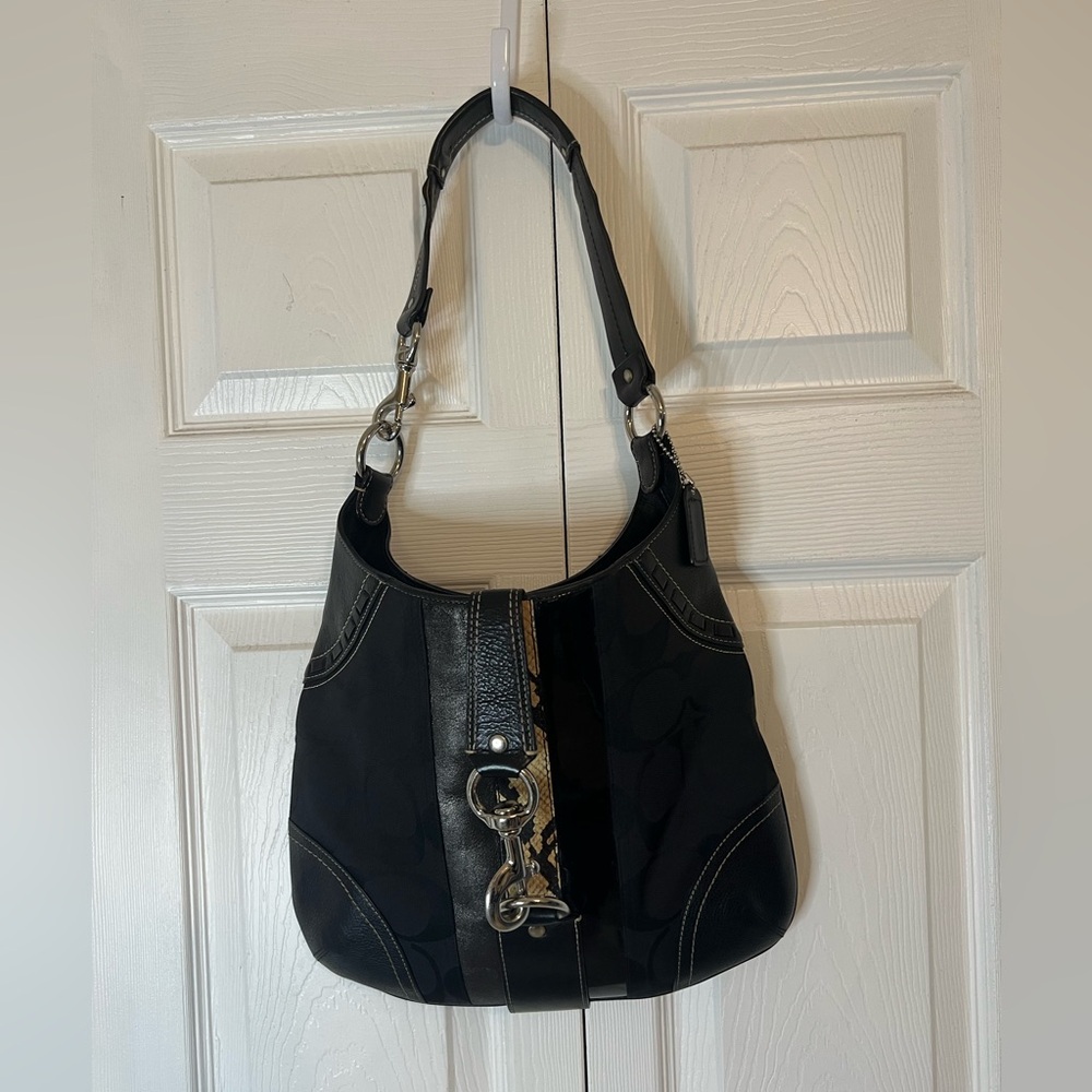 Coach Ergo Classic Hobo Python Stripe Black Signature Logo Shoulder Bag 10260